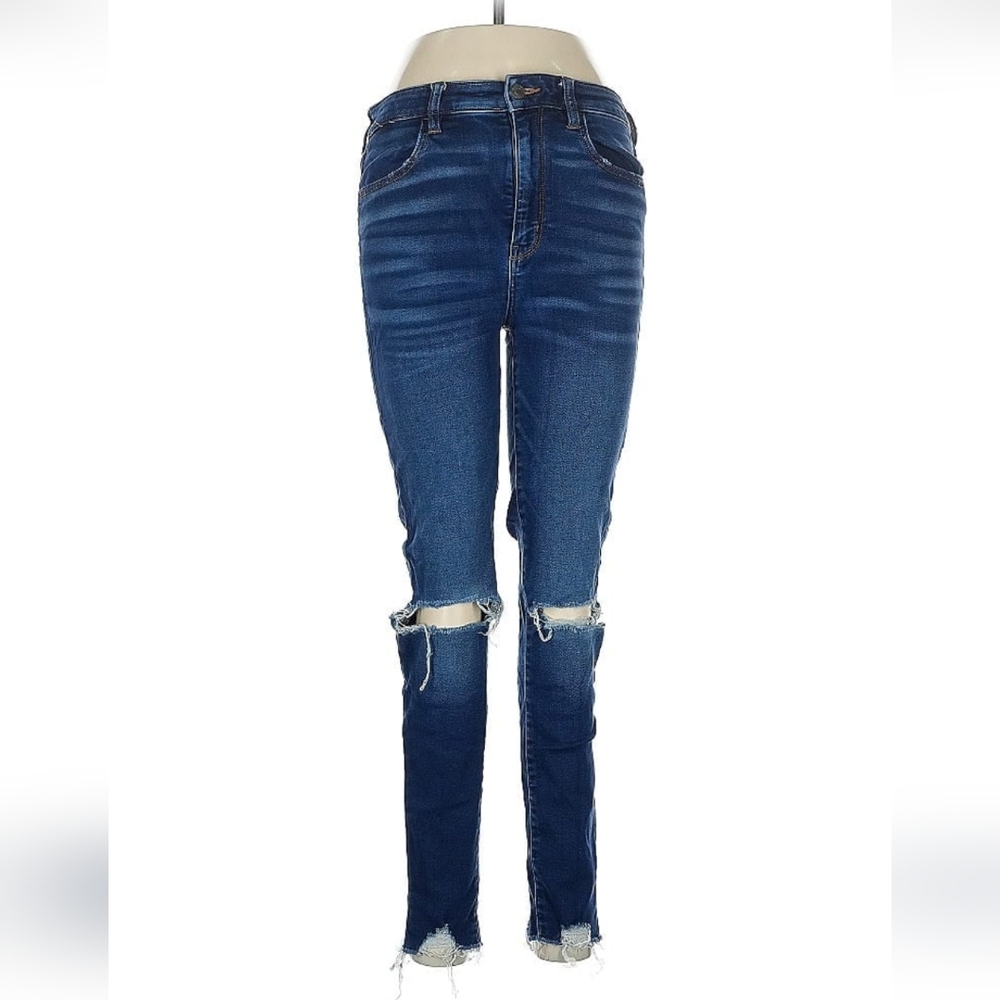 American Eagle Outfitters Dark Wash Blue Distressed Ripped Skinny Jeans Size 8